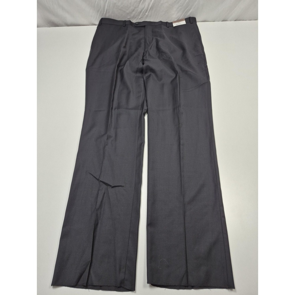 Prontomoda Suit Pants Mens 42x36 Black 100% Wool Dress Flat Front Unhemmed NWT